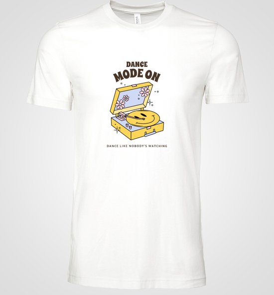 Chemise - Mode de Danse sur - Wurban Wear | Chemise drôle | Musique | T-shirt unisexe | Écouteurs | Boîte | Guitare | Piano | Danse | Casque d'écoute | Blanc