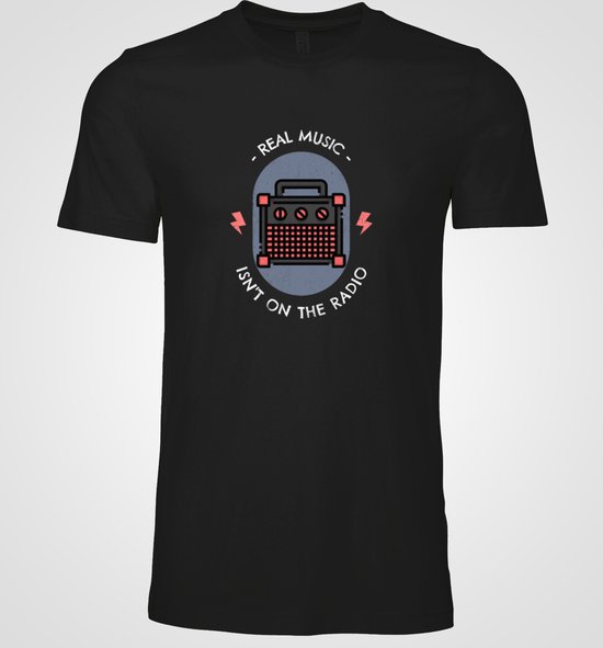 Chemise - La vraie musique n'est pas à la radio - Wurban Wear | Chemise drôle | Musique | T-shirt unisexe | Écouteurs | Boîte | Guitare | Piano | Danse | Casque d'écoute | Noir