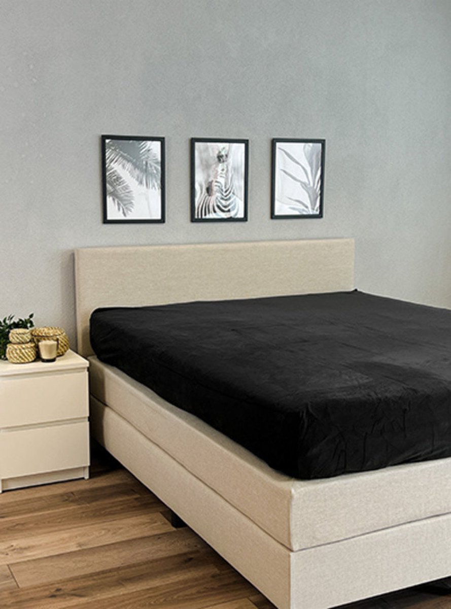 Beau Maison Velvet Hoeslaken Zwart 180 x 200 cm + 40 cm hoekhoogte