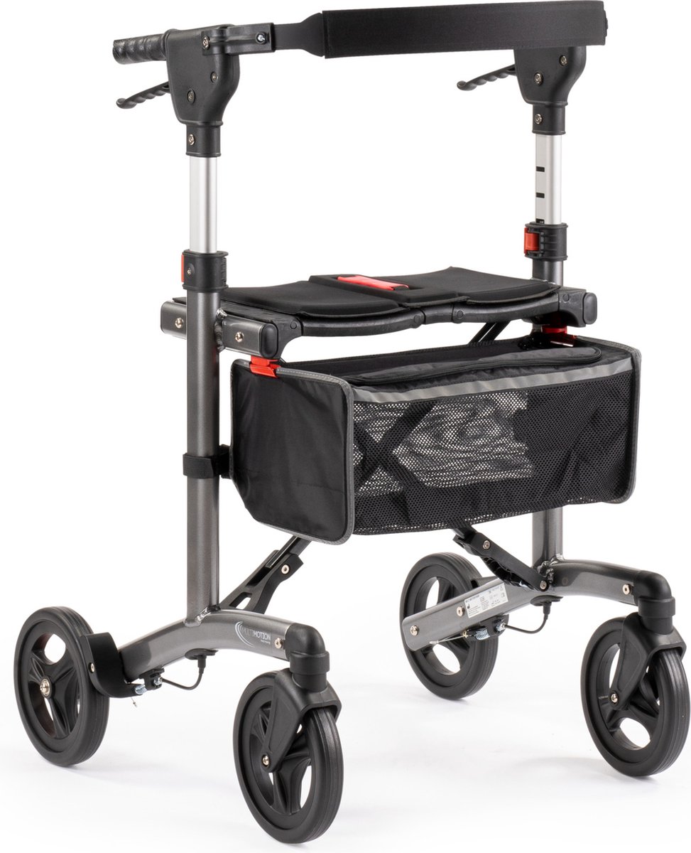Goedkoopste MultiMotion Trollimaster RA60 lichtgewicht Rollator - Donkergrijs - Geen remkabels en unieke zitting - Standaard, zithoogte 60 cm