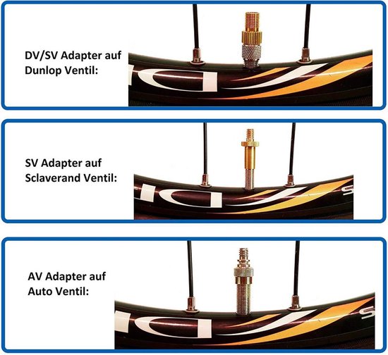 Drahtesel Ventieladapter voor de fiets; Frans ventiel (SV) en Dunlop