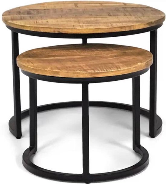 IronWood Coffee Table Set Duole - Set de 2 - Mango Bois - Ronde