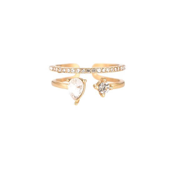 Bijoutheek Ring (Sieraad) Druppel Diamant Dubbel Crystal Goud