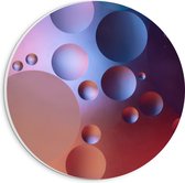 PVC Schuimplaat Muurcirkel - Abstracte Bollen in het Rood, Paars en Blauw - 20x20 cm Foto op Muurcirkel (met ophangsysteem)