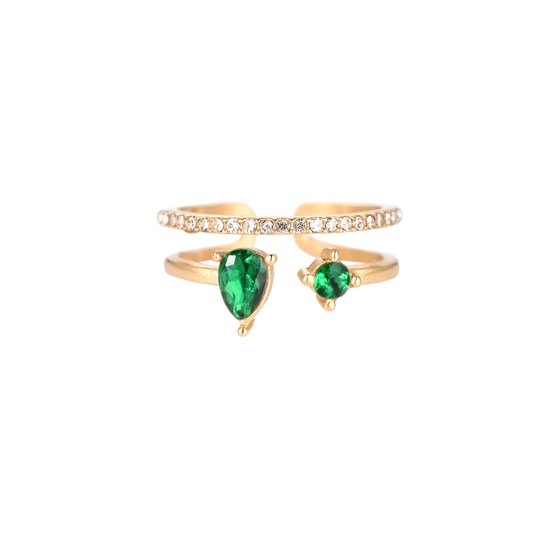 Bijoutheek Ring (Sieraad) Druppel Diamant Dubbel Groen Goud