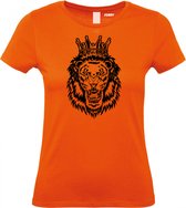 Dames T-shirt Leeuw Met Kroon Zwart | Koningsdag kleding | oranje shirt | Oranje dames | maat L