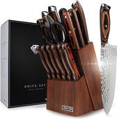 Set de couteaux de Couteaux de chef - (15 pièces) Set de couteaux de Couteaux de cuisine - Incl. Bloc à couteaux - Ensemble de couteaux japonais professionnels - Motif martelé - Acier inoxydable