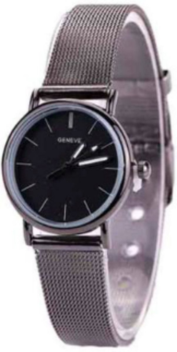 Hidzo Horloge Geneve Ø 37 mm - Zilver-Zwart - Inclusief horlogedoosje