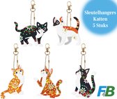 F4B Katten Sleutelhanger Diamond Painting | Dubbelzijdig | 5 Stuks | Kat | Dieren | Pakket Volwassenen | Accessoires | Pakket Volledig
