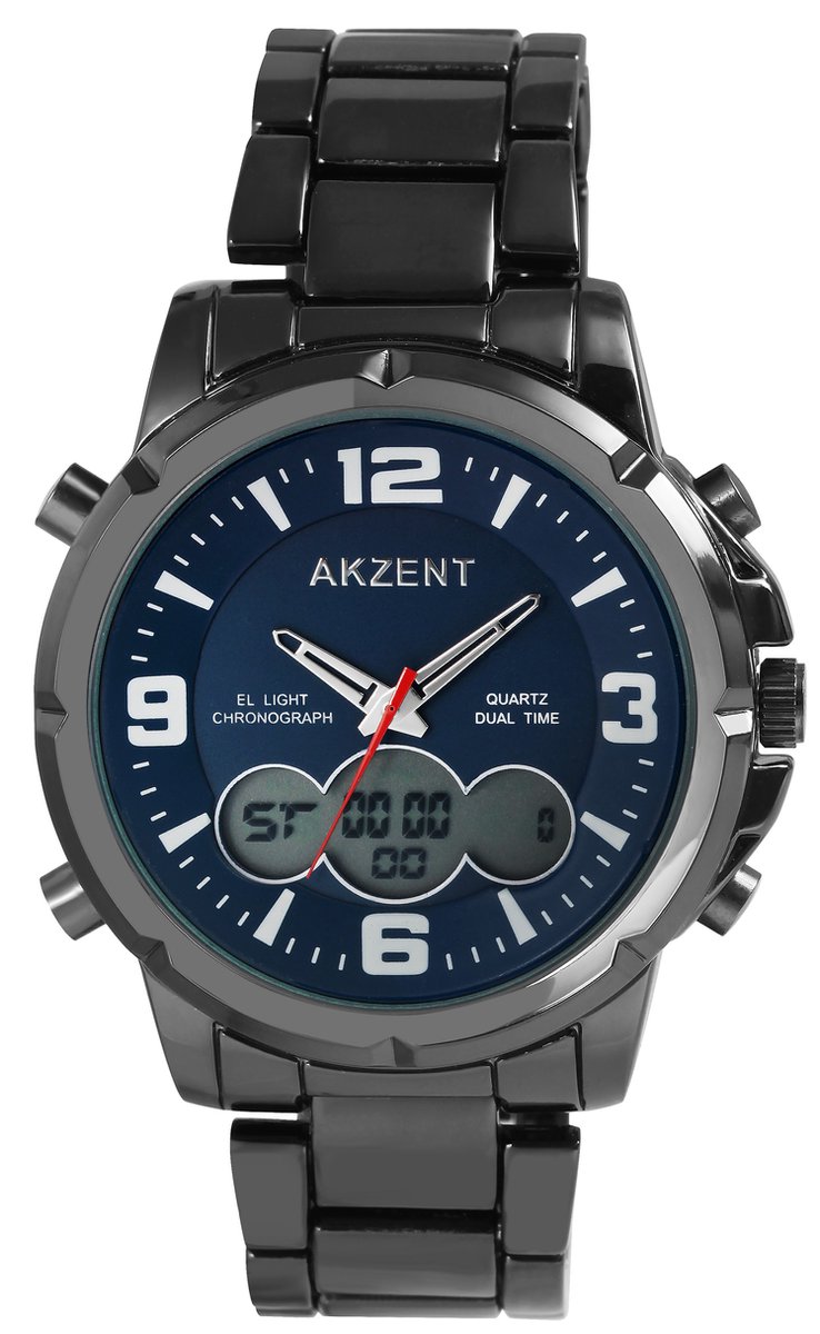Akzent - Herenhorloge met RVS Band - Analoog en digitaal - Blauw