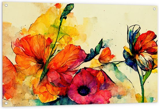 Tuinposter – Abstracte Bloemen in Verschillende Kleuren van Waterverf - 120x80 cm Foto op Tuinposter (wanddecoratie voor buiten en binnen)
