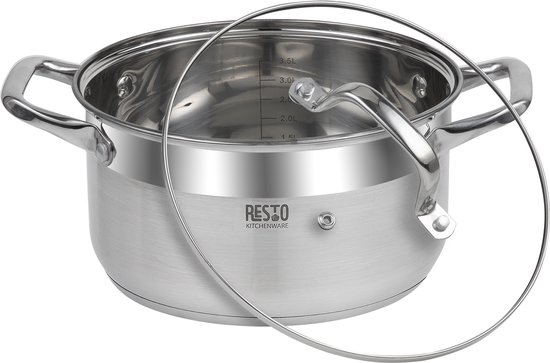 Resto - Cocotte - Cocotte - Couvercle en Verres - Induction - Inox - 4,6  litres