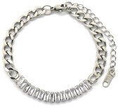 Bracelet Double - Maillons Gourmands et Perles - Acier Inoxydable - Longueur 16-19 cm - Argent