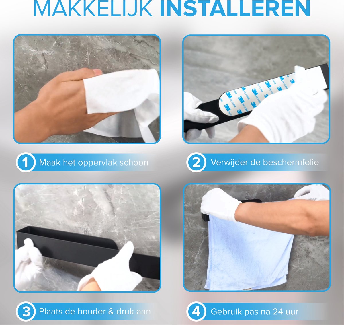 HGMD Vaatdoekhouder - Aanrecht organiser - Gootsteen organizer - Zwart - Zelfklevend - RVS - Inclusief 3M plaksticker — afbeelding 2