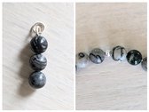 M-apART-SET-Black Silk Stone-edelsteen 8mm-armband 16cm + hanger-925-zilver