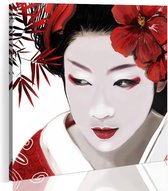 Schilderij - Japanse Geisha, Rood/Wit, 1luik, Premium print