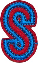 Alfabet Letter Strijk Embleem Patch Rood Blauw Letter S / 2 cm / 3.4 cm