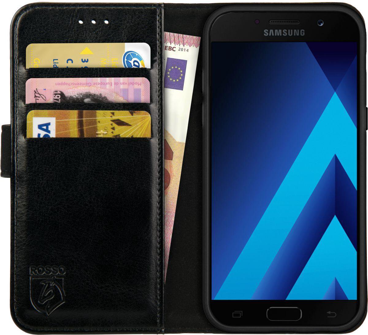 Rosso Element Book Case Wallet Hoesje Geschikt voor Samsung Galaxy A3 (2017) | Portemonnee | 3 Pasjes | Magneetsluiting | Stand Functie | Zwart