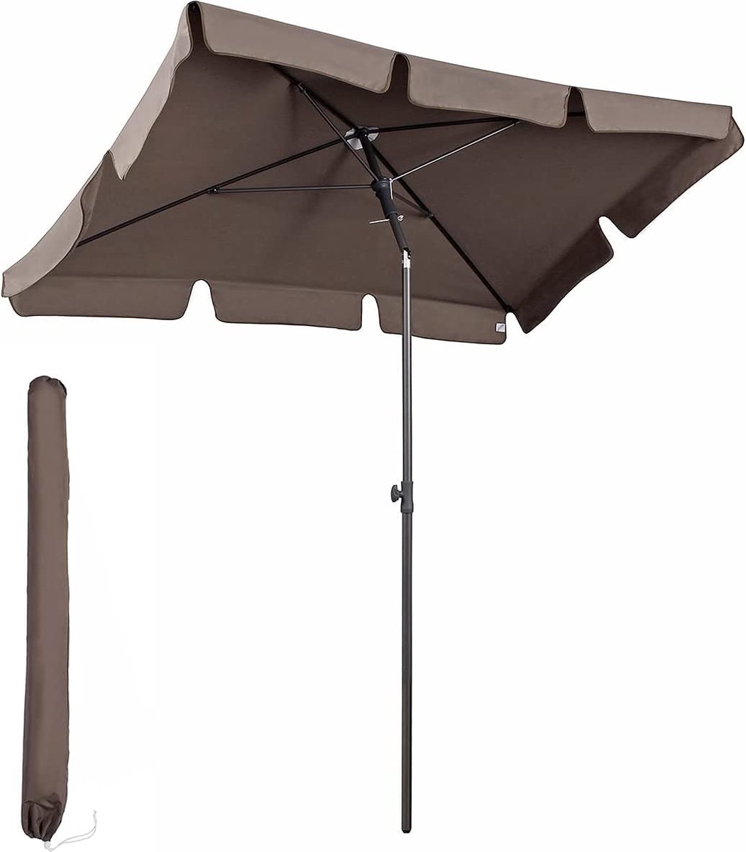 Rectangular brown garden parasol with UV 50+ protection, ideal for providing shade on a sunny day.