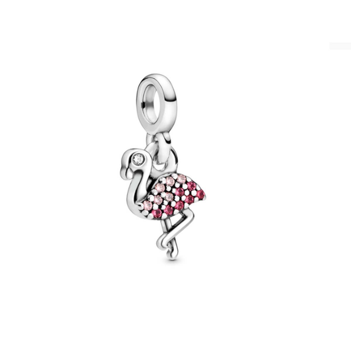 Fler® | Bedel | Past op ME series armbanden (1.5 cm) en halskettingen | armbandbedel | Flamingo | Zomer | HangBedel Charm | 925 Sterling Zilver | Zirkonia licht en donker Roze| Cadeau |
