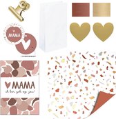 Moederdag Inpakset Cadeaupapier | 9-delig | Cadeauzak | Wenskaart | Cadeaulabel | Stickers | Inpakken | Mama