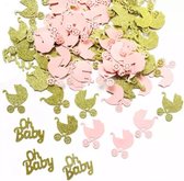Akyol - 40 x Babyshowerconfetti van karton - baby versiering – goud en roze kleurig confetti - confetti – babygirl – babyconfetti – feest - verassing -babyshower decoratie op de tafel -babydecoratie – versiering – feest versiering – creatief -