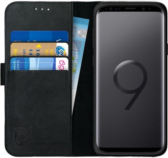 Het begin Tijdreeksen ginder Rosso Deluxe Samsung Galaxy S9 Hoesje Echt Leer Book Case Zwart | bol.com