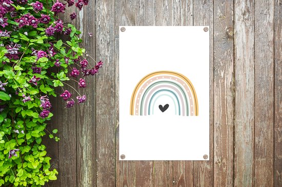Décoration de jardin Arc-en-ciel - Coeur - Pois - Pastel - Enfants - 40x60 cm - Poster jardin - Toile jardin - Poster extérieur
