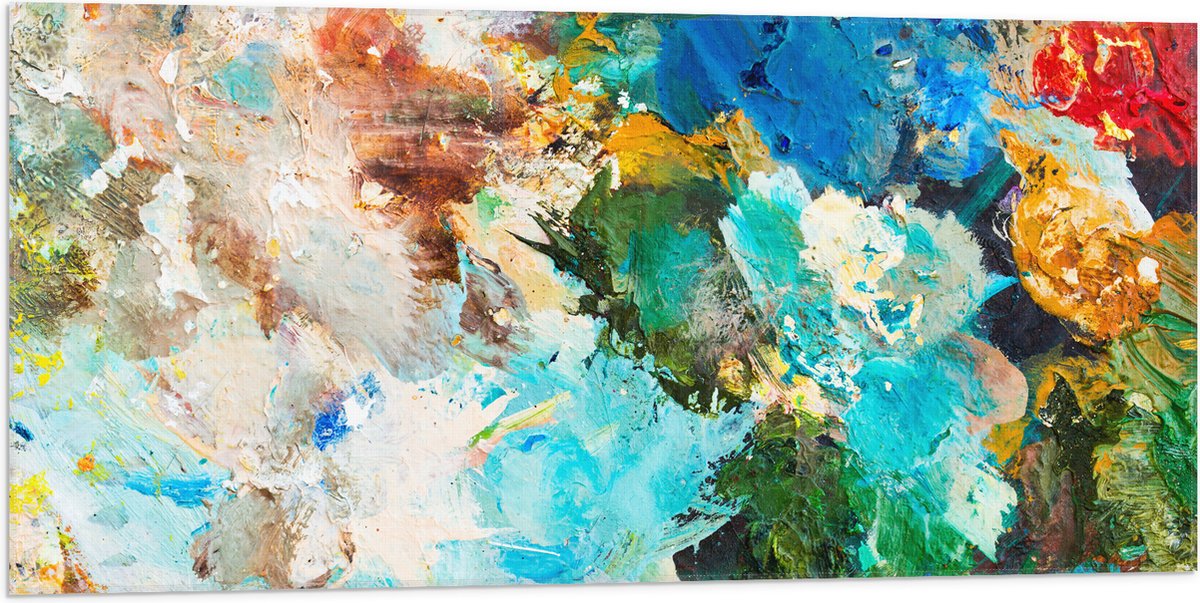 Vlag - Abstrcat Kunstwerk van Verschillende Kleuren Verf op Schilderij - 100x50 cm Foto op Polyester Vlag