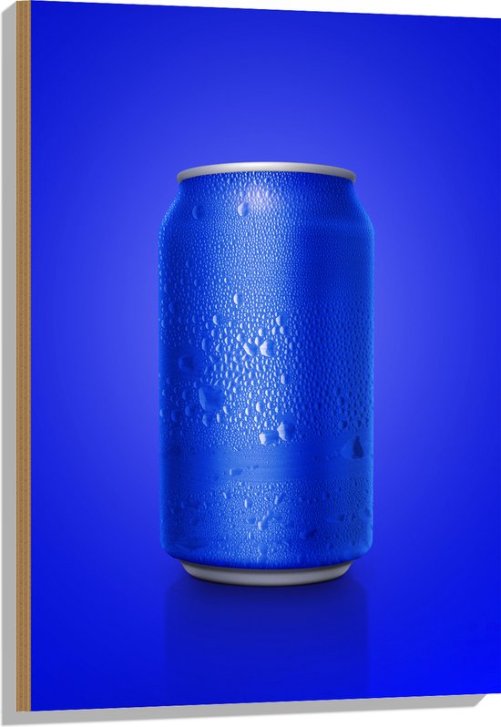 Hout - Blauw Blikje tegen Blauwe Achtergrond - 60x90 cm - 9 mm dik - Foto op Hout (Met Ophangsysteem)