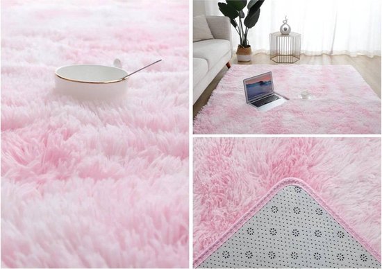 Tapis Shaggy Rose Poils long Tapis Salon Chambre 160x200 cm