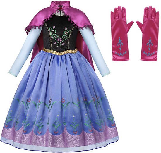 Prinsessenjurk meisje - Anna jurk - Verkleedkleding meisje - Het Betere Merk - Lange roze cape - Maat 110/116 (120) - Carnavalskleding - Cadeau meisje - Verkleedkleren - Kleed