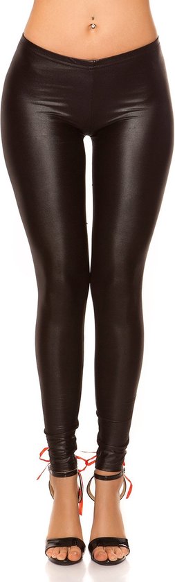 Wet Look High Waisted Leggings - Dames - Zwart