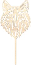 Houten caketopper / taarttopper - Wolf - Taart / Cake topper op bestelling gemaakt