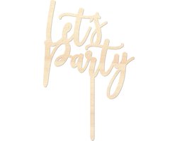 Houten caketopper / taarttopper - Let's Party - Taart / Cake topper op bestelling gemaakt