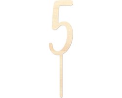 Houten caketopper / taarttopper - Getal 5 - Taart / Cake topper op bestelling gemaakt
