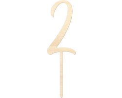 Houten caketopper / taarttopper - Getal 2 - Taart / Cake topper op bestelling gemaakt