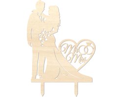 Houten caketopper / taarttopper - Bruidspaar compleet - Taart / Cake topper op bestelling gemaakt