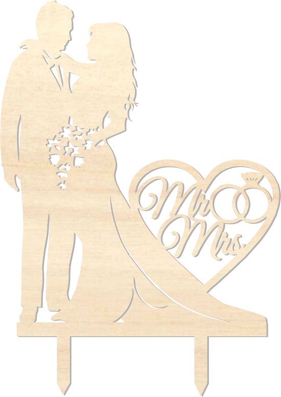 Houten caketopper / taarttopper - Bruidspaar compleet - Taart / Cake topper op bestelling gemaakt