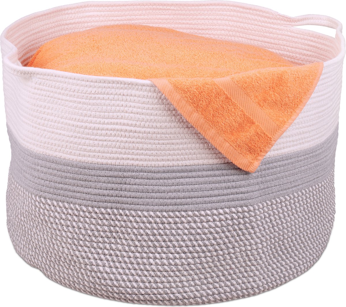 opbergmand katoen - boho - toiletmand - opvouwbaar - handgrepen - 36 x 60 cm - grijs-wit