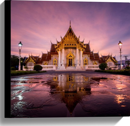 Canvas - Boeddhistische Wat Benchamabophit Tempel met Gouden Details in Bangkok, Thailand - 40x40 cm Foto op Canvas Schilderij (Wanddecoratie op Canvas)