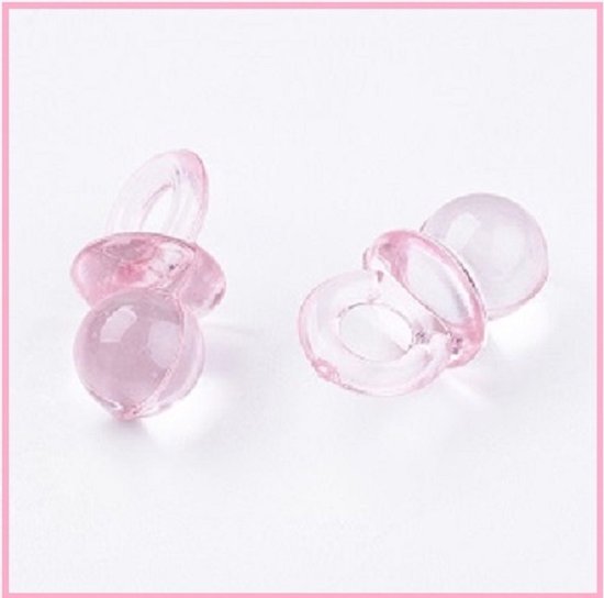 Pendentifs en Acryl : tétines bébé rose de 20x10mm, le trou fait 5mm. Par 100 pièces !!