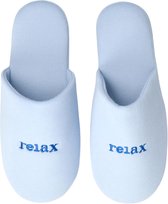 Pantoffels met tekst "RELAX" - Lichtblauw - Polyester / Kunststof - Maat 38 / 39
