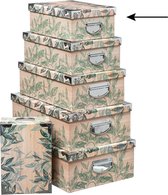 5Five Opbergdoos/box - 2x - Green leafs print op hout - L32 x B21.5 x H12 cm - Stevig karton - Leafsbox