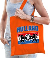 Holland leeuw met wapenschild katoenen tas/shopper oranje voor dames en heren - Nederland supporter - Koningsdag/ EK/ WK voetbal