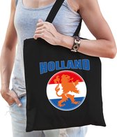 Holland oranje leeuw katoenen tas/shopper zwart voor dames en heren - oranje supporter - Koningsdag/ EK/ WK voetbal