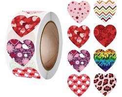 500 Stickers Op Rol - 2.5cm - Hart / Hartjes Mix - Beloningsstickers - Stickers Kinderen - Sluitsticker - Sluitzegel - 25mm - 500 Stuks