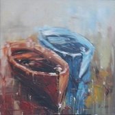 Schilderij - Handgeschilderd - Roeiboten 80x80cm