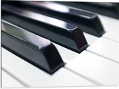 Dibond - Close-up van Speeltoetsen van Piano - 80x60 cm Foto op Aluminium (Wanddecoratie van metaal)