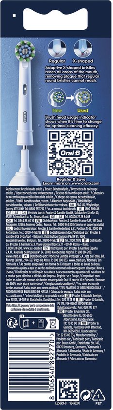 Oral-B Pro Cross Action - Têtes de brosse - Avec Technologie CleanMaximiser - 8 pièces